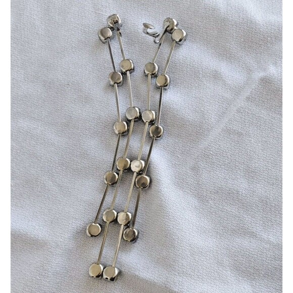 Vintage Glam Shoulder Duster Earrings Silver Tone Rhinestones 2 row 6" 80s - Picture 3 of 7